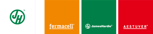 Logokombi fermacell®, JamesHardie®, Aestuver®